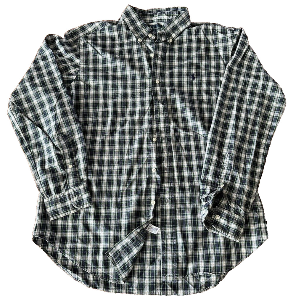Ralph Lauren Classic Fit, Button Up LRG Blue w/Green Plaid Navy Pony Long Sleeve